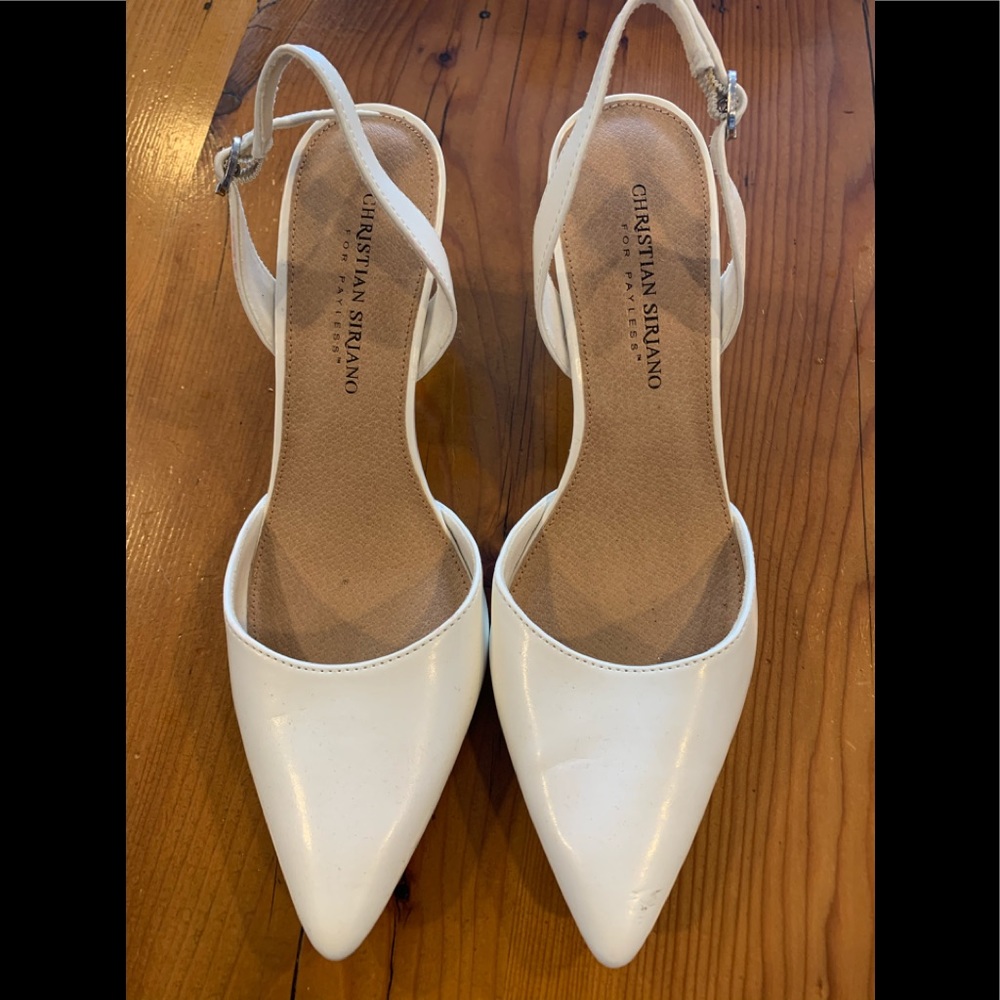 White sling back heels